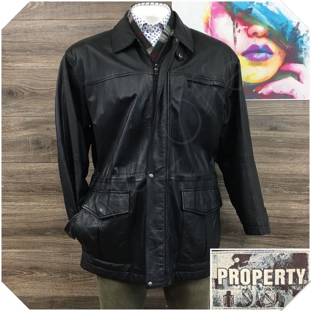 VINTAGE Mens‎ Leather Jacket Blazer Casual Sport Coat Size L Quilted Black Zip
